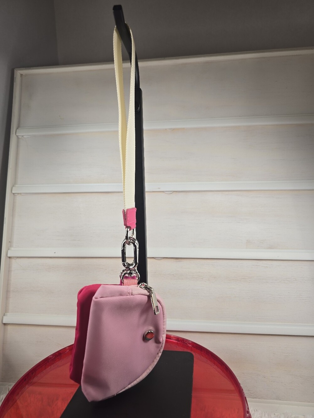 Pink dual pouch wristle with wristlet Strap